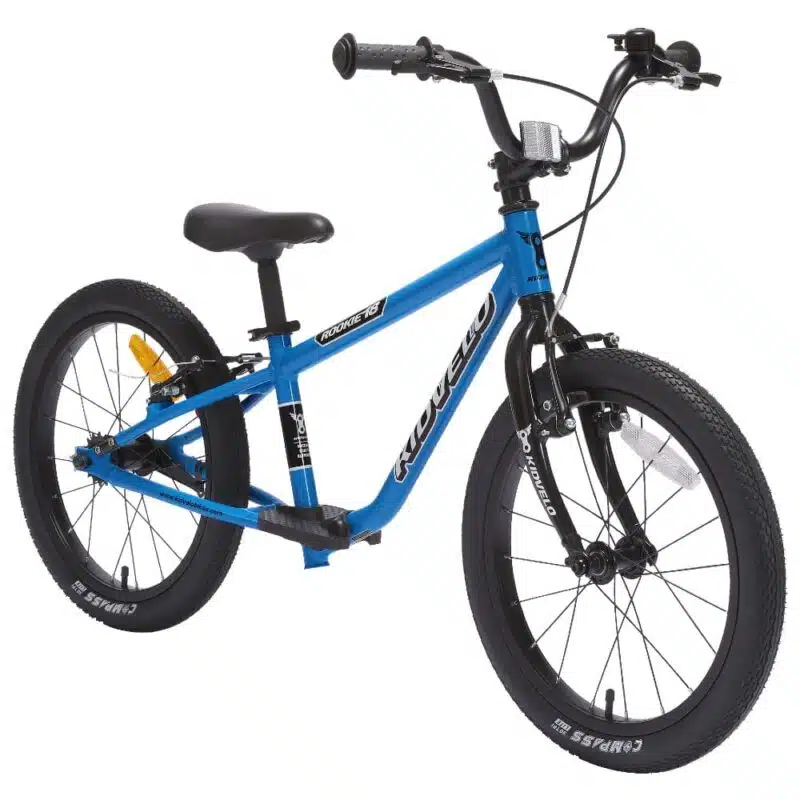 KVR14S1 Blue Front Angled Kidvelo Rookie 18 Balance Bike with Pedals - Azure Blue