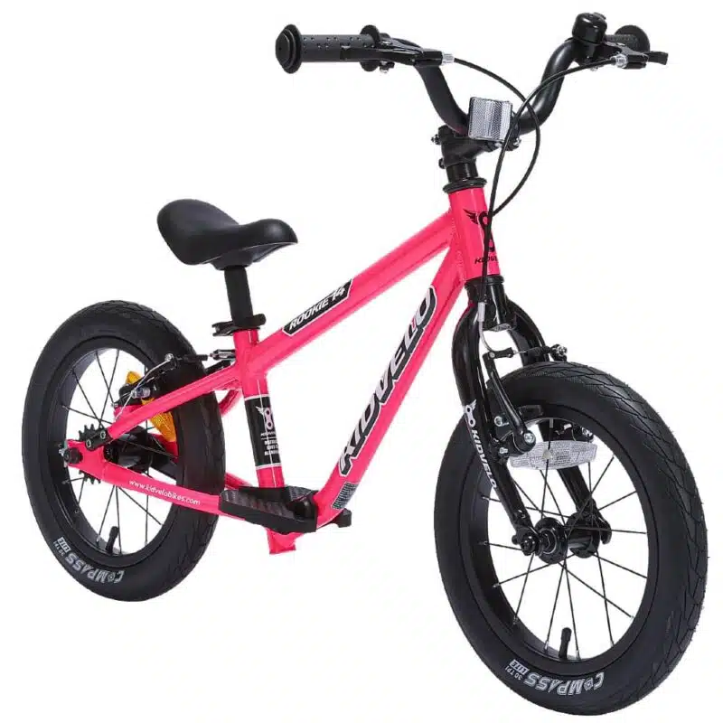 KVR14 S1 PK Front angle 1 Kidvelo Rookie 14 inch Balance Bike - Neon Pink